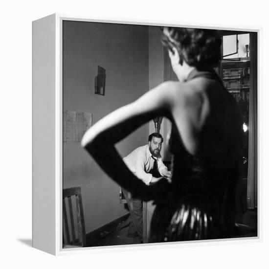 Christian Berard Sketching a Model in the Offices of Paris Vogue-Roger Schall-Framed Premier Image Canvas