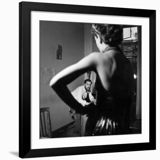 Christian Berard Sketching a Model in the Offices of Paris Vogue-Roger Schall-Framed Premium Photographic Print