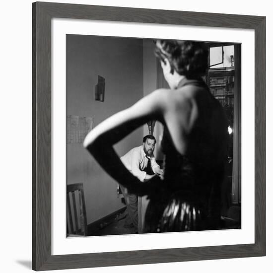 Christian Berard Sketching a Model in the Offices of Paris Vogue-Roger Schall-Framed Premium Photographic Print