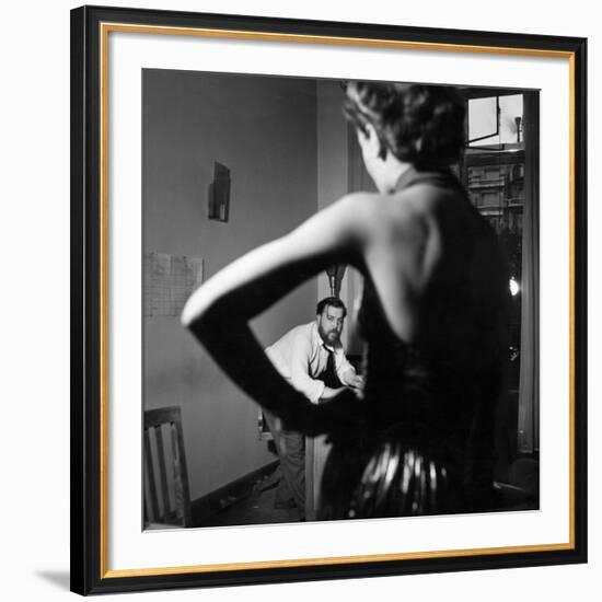 Christian Berard Sketching a Model in the Offices of Paris Vogue-Roger Schall-Framed Premium Photographic Print