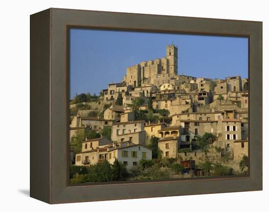 Christian Church on the Skyline and Houses in the Village of Eus, Languedoc Roussillon, France-Michael Busselle-Framed Premier Image Canvas