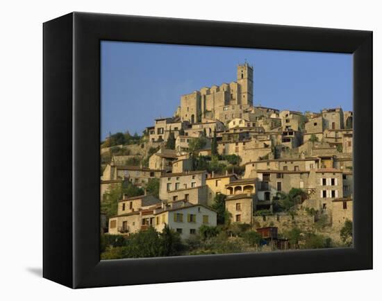 Christian Church on the Skyline and Houses in the Village of Eus, Languedoc Roussillon, France-Michael Busselle-Framed Premier Image Canvas