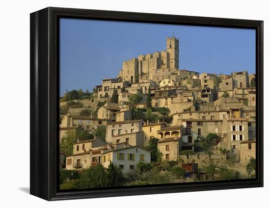 Christian Church on the Skyline and Houses in the Village of Eus, Languedoc Roussillon, France-Michael Busselle-Framed Premier Image Canvas