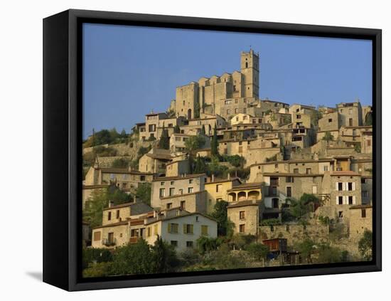 Christian Church on the Skyline and Houses in the Village of Eus, Languedoc Roussillon, France-Michael Busselle-Framed Premier Image Canvas