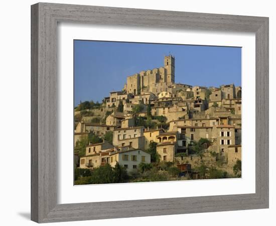 Christian Church on the Skyline and Houses in the Village of Eus, Languedoc Roussillon, France-Michael Busselle-Framed Photographic Print