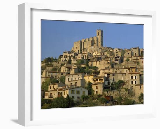 Christian Church on the Skyline and Houses in the Village of Eus, Languedoc Roussillon, France-Michael Busselle-Framed Photographic Print