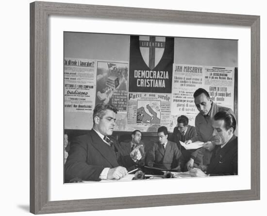 Christian Democrat Vincenzo Sangalli Planning a Meeting-Dmitri Kessel-Framed Premium Photographic Print