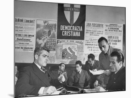 Christian Democrat Vincenzo Sangalli Planning a Meeting-Dmitri Kessel-Mounted Premium Photographic Print