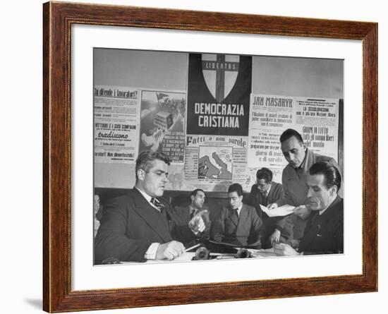 Christian Democrat Vincenzo Sangalli Planning a Meeting-Dmitri Kessel-Framed Premium Photographic Print