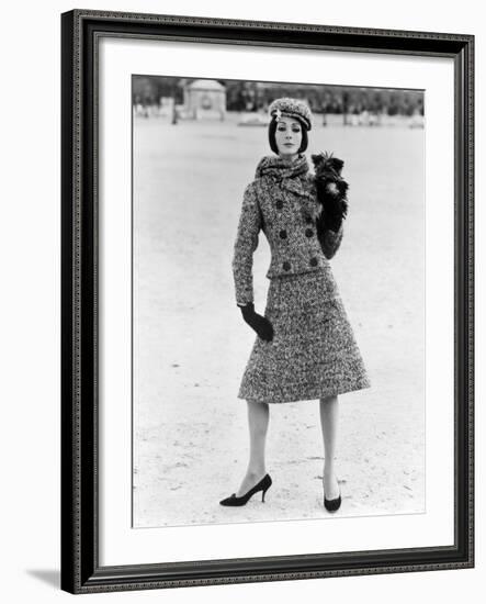 Christian Dior Tweed Suit with Cap and Scarf, 1961-John French-Framed Giclee Print