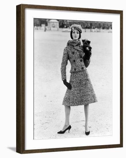 Christian Dior Tweed Suit with Cap and Scarf, 1961-John French-Framed Giclee Print