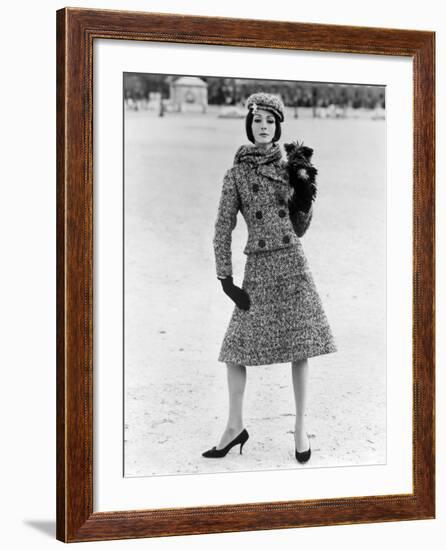 Christian Dior Tweed Suit with Cap and Scarf, 1961-John French-Framed Giclee Print