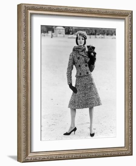 Christian Dior Tweed Suit with Cap and Scarf, 1961-John French-Framed Giclee Print