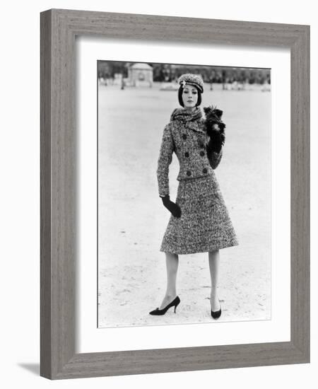 Christian Dior Tweed Suit with Cap and Scarf, 1961-John French-Framed Giclee Print