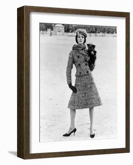 Christian Dior Tweed Suit with Cap and Scarf, 1961-John French-Framed Giclee Print