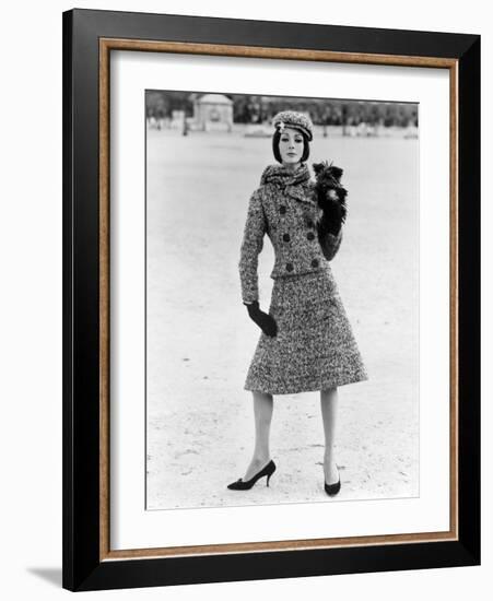 Christian Dior Tweed Suit with Cap and Scarf, 1961-John French-Framed Giclee Print