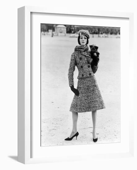 Christian Dior Tweed Suit with Cap and Scarf, 1961-John French-Framed Giclee Print