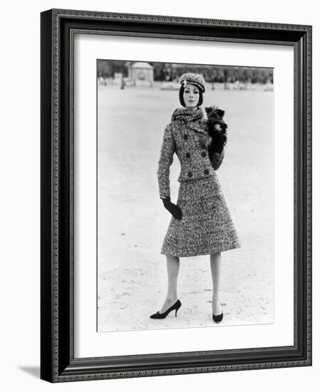 Christian Dior Tweed Suit with Cap and Scarf, 1961-John French-Framed Giclee Print