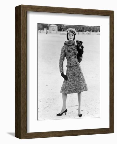 Christian Dior Tweed Suit with Cap and Scarf, 1961-John French-Framed Giclee Print