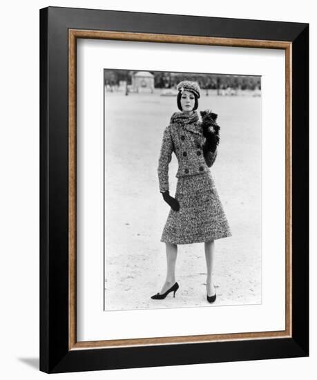 Christian Dior Tweed Suit with Cap and Scarf, 1961-John French-Framed Giclee Print