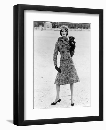 Christian Dior Tweed Suit with Cap and Scarf, 1961-John French-Framed Giclee Print