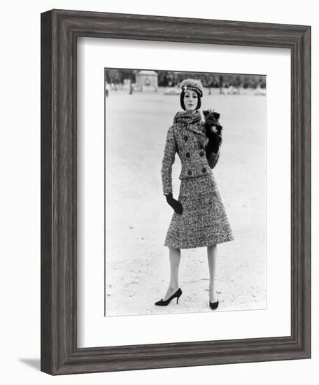 Christian Dior Tweed Suit with Cap and Scarf, 1961-John French-Framed Giclee Print