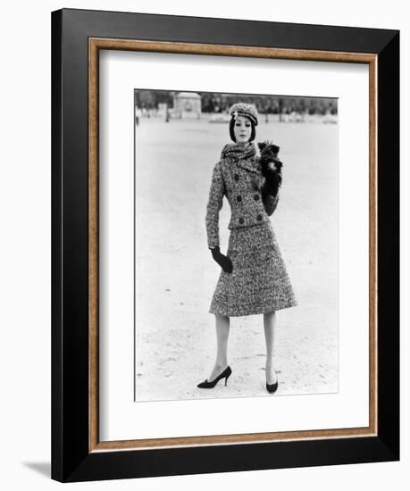 Christian Dior Tweed Suit with Cap and Scarf, 1961-John French-Framed Giclee Print