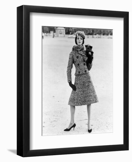 Christian Dior Tweed Suit with Cap and Scarf, 1961-John French-Framed Giclee Print