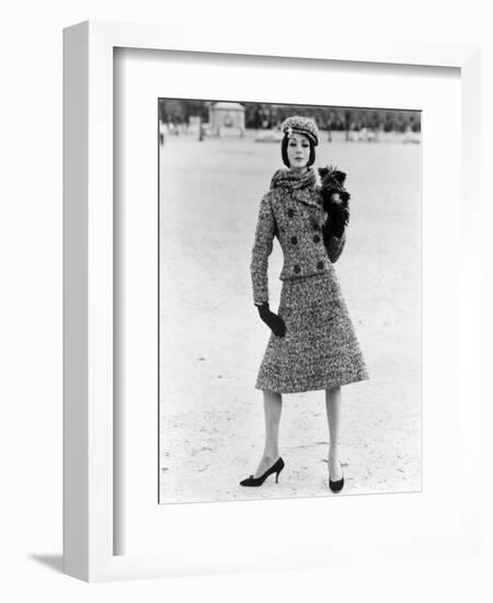 Christian Dior Tweed Suit with Cap and Scarf, 1961-John French-Framed Giclee Print