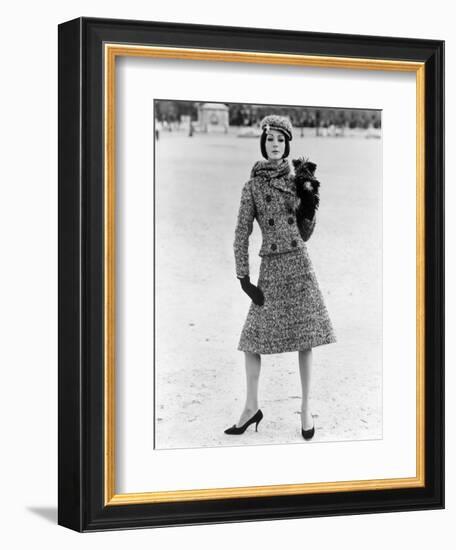 Christian Dior Tweed Suit with Cap and Scarf, 1961-John French-Framed Giclee Print