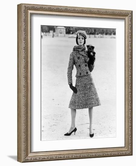 Christian Dior Tweed Suit with Cap and Scarf, 1961-John French-Framed Giclee Print