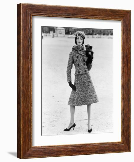 Christian Dior Tweed Suit with Cap and Scarf, 1961-John French-Framed Giclee Print