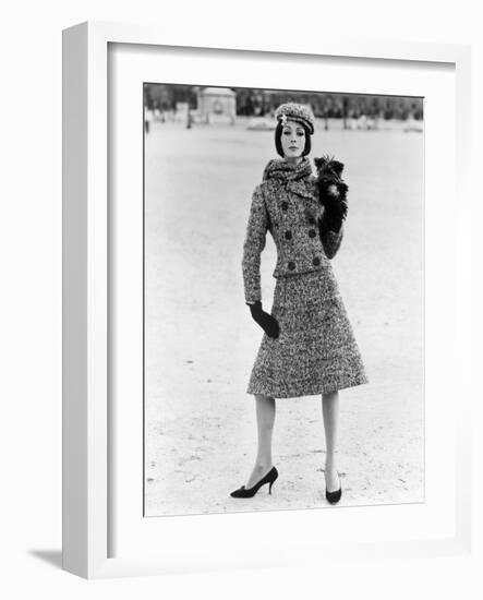 Christian Dior Tweed Suit with Cap and Scarf, 1961-John French-Framed Giclee Print