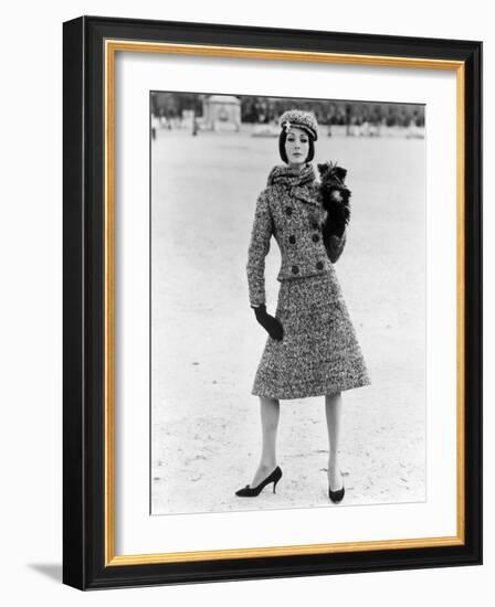 Christian Dior Tweed Suit with Cap and Scarf, 1961-John French-Framed Giclee Print