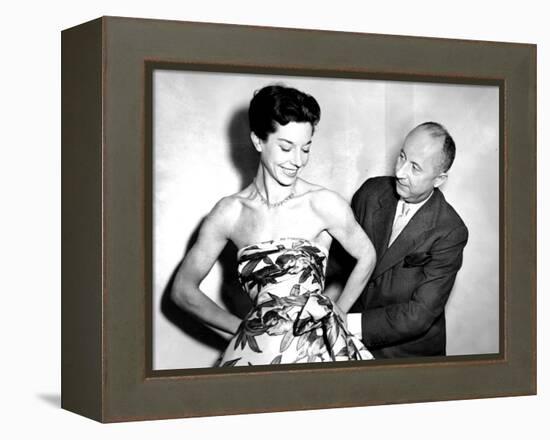 Christian Dior with Model Dorothy Emms, 1952-null-Framed Premier Image Canvas