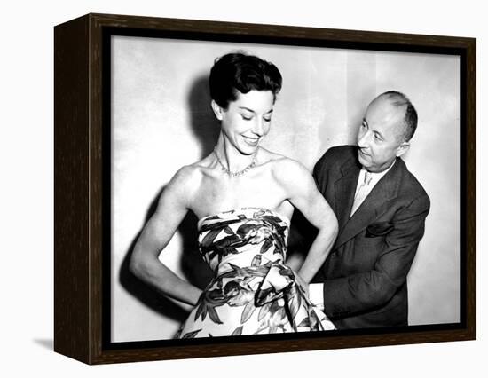 Christian Dior with Model Dorothy Emms, 1952-null-Framed Premier Image Canvas