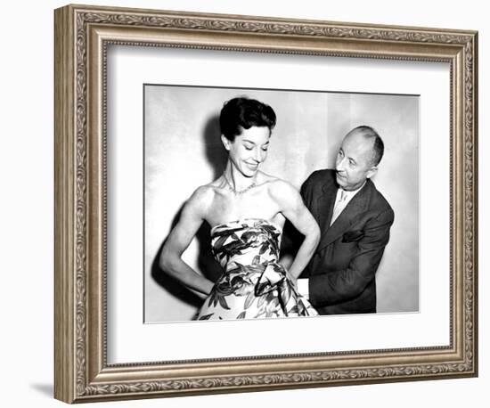 Christian Dior with Model Dorothy Emms, 1952-null-Framed Photographic Print