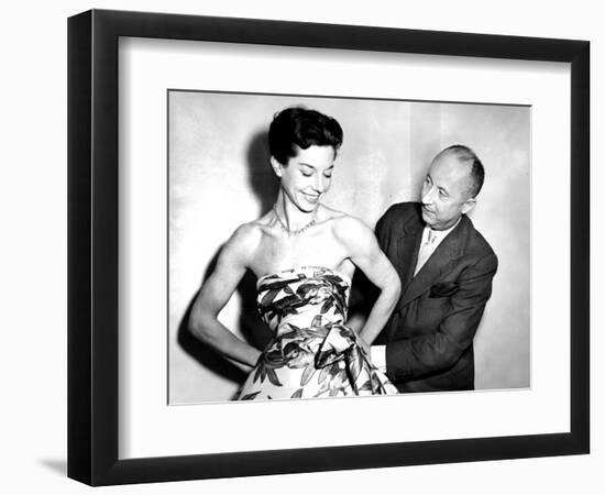 Christian Dior with Model Dorothy Emms, 1952-null-Framed Photographic Print