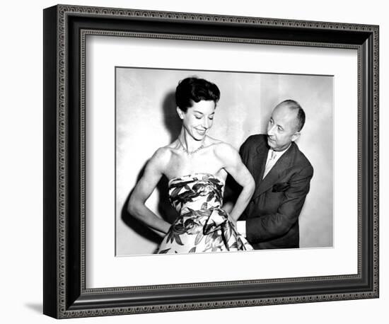 Christian Dior with Model Dorothy Emms, 1952-null-Framed Photographic Print