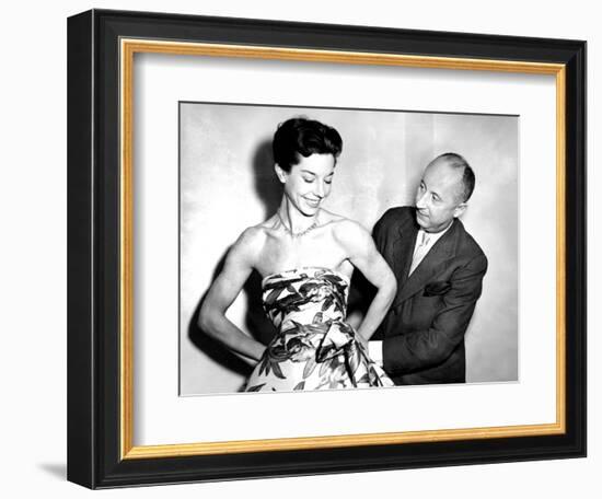 Christian Dior with Model Dorothy Emms, 1952-null-Framed Photographic Print