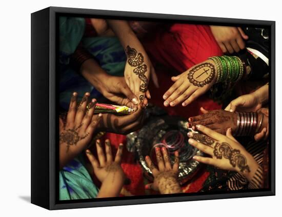 Christian Girls Paint their Hands with Henna Paste in Preperation for Easter Holiday in Pakistan-null-Framed Premier Image Canvas