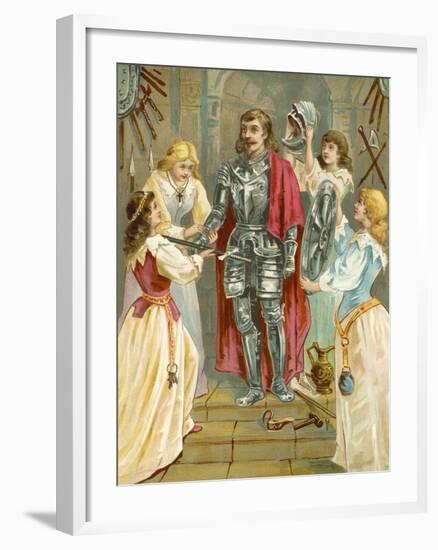 Christian in the Armoury Receiving His Weapons from Discretion, Piety, Charity and Prudence-English School-Framed Giclee Print