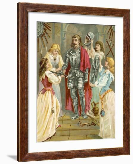 Christian in the Armoury Receiving His Weapons from Discretion, Piety, Charity and Prudence-English School-Framed Giclee Print