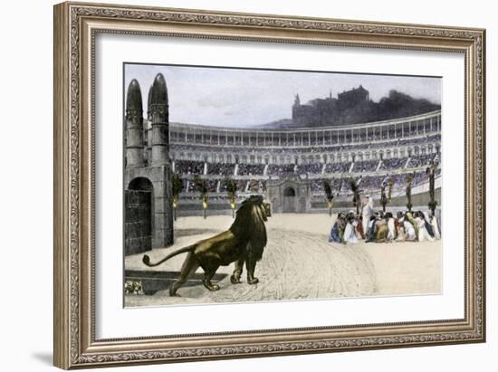 Christian Martyrs Facing Hungry Lions in the Colisseum, Ancient Rome-null-Framed Giclee Print