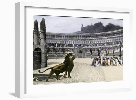 Christian Martyrs Facing Hungry Lions in the Colisseum, Ancient Rome-null-Framed Giclee Print