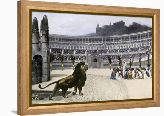 Christian Martyrs Facing Hungry Lions in the Colisseum, Ancient Rome-null-Framed Premier Image Canvas