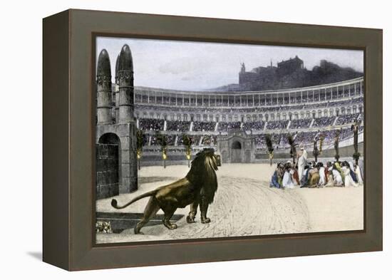 Christian Martyrs Facing Hungry Lions in the Colisseum, Ancient Rome-null-Framed Premier Image Canvas