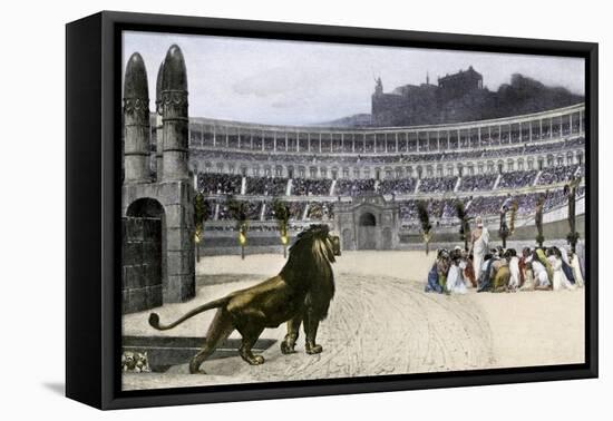 Christian Martyrs Facing Hungry Lions in the Colisseum, Ancient Rome-null-Framed Premier Image Canvas