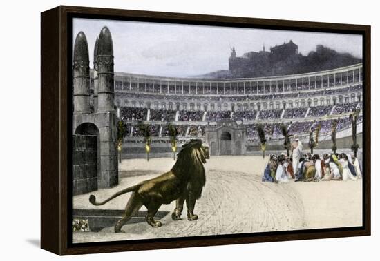 Christian Martyrs Facing Hungry Lions in the Colisseum, Ancient Rome-null-Framed Premier Image Canvas