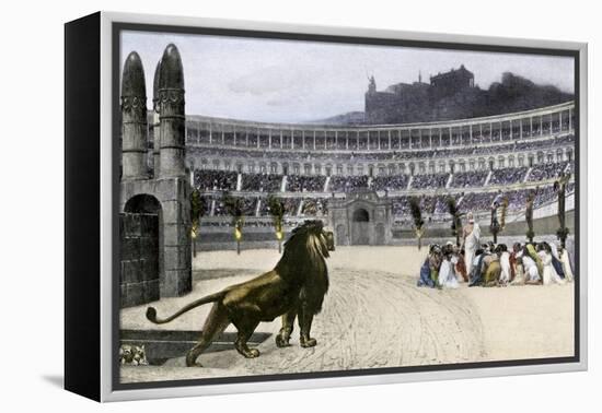 Christian Martyrs Facing Hungry Lions in the Colisseum, Ancient Rome-null-Framed Premier Image Canvas